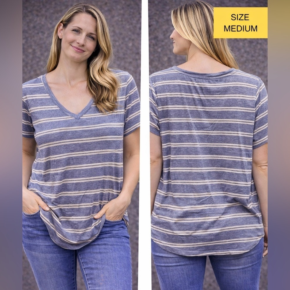 Style & co Blue Striped V-Neck Women’s Top MEDIUM